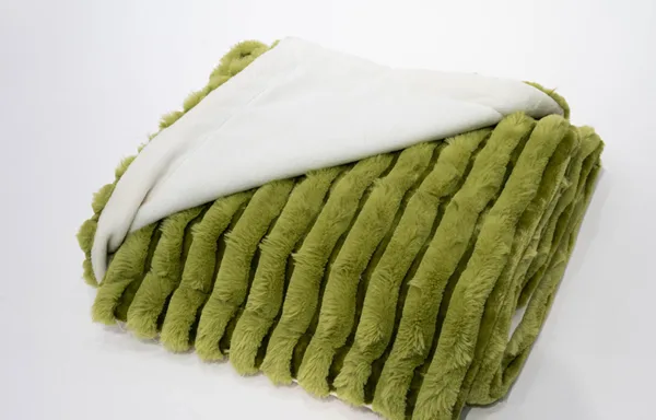 Green Large Striped Rabbit Fur Blanket